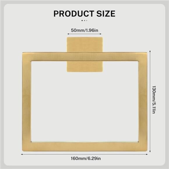 Bathroom towel ring set 2 piece wall mounted brushed gold square hand towel hold - Picture 2 of 8